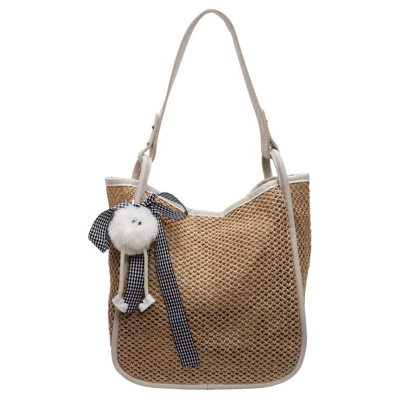 

Нишевая популярная соломенная сумка женская универсальная сумка для поездок на работу пляжная сумка-ведро большой вместимости