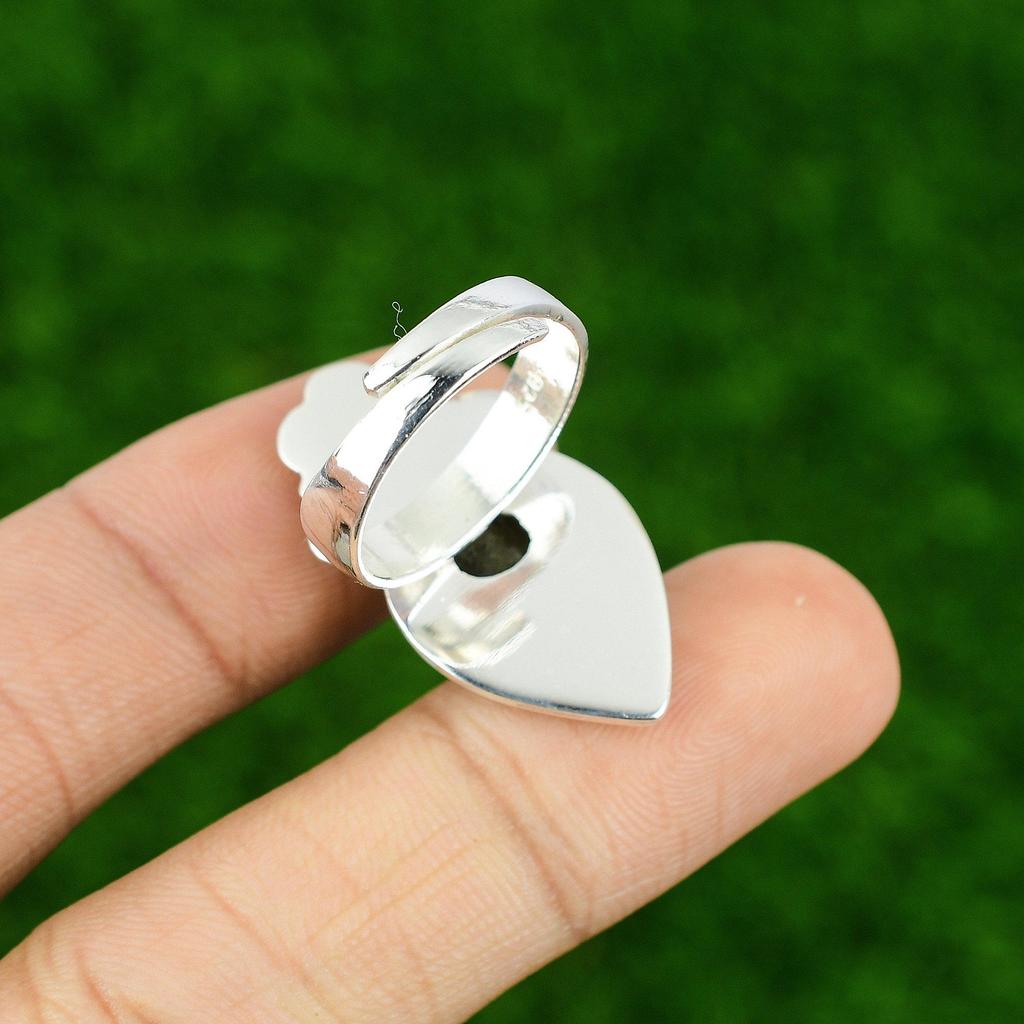 Gift For Her 925 Silver Natural Labradorite Promise Flower Adjustable Ring