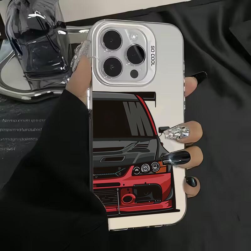 JDM Sports Cars Male Men Electroplate Silver IMD Case For iPhone 15 14 16 Pro Max 11 12 13 7 8 Plus 16E X Shockproof Hard Cover