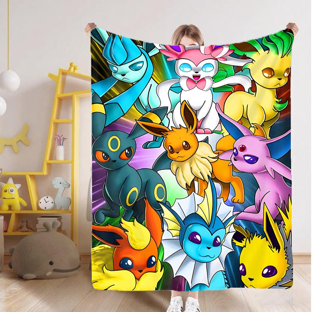 Kawaii E-Eevees Blanket Furry Sofa Blankets Fluffy New Year Bedspread on the Bed Camping Home and Decoration Anime Sofas Picnic