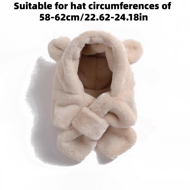Trendy Cute Cartoon Hat Scarf Winter Warm Scarf Hat For Women Girls Kawaii Ear Protection Soft Furry Scarf Cap Gifts