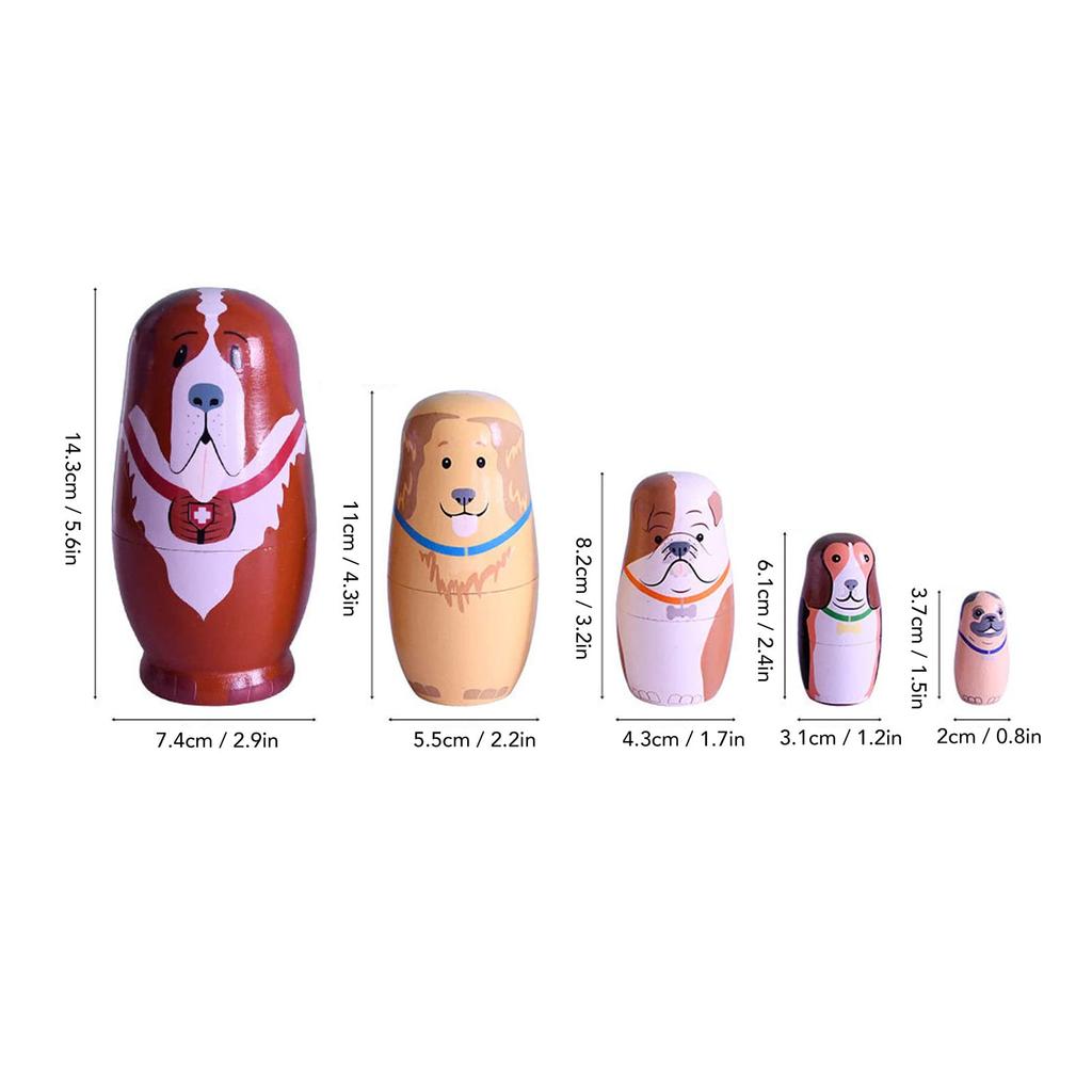 5Pcs Wooden Cute Dog Russian Nesting Doll Toys Handmade Wooden Cute Dog Matryoshka Doll Set for Kids Christmas Birthday Wish Gift