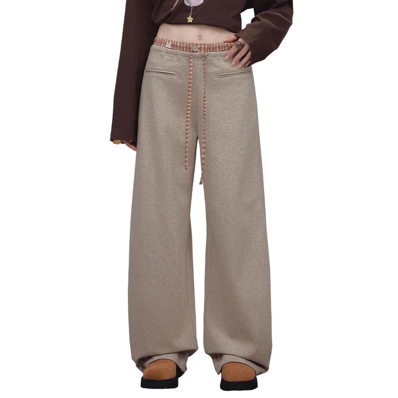 UNIFREE Korean Style Contrast Panel Straight Leg Casual Pants
