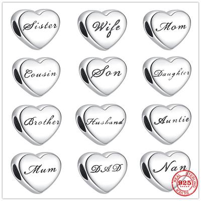 New Copperbrother Sister Mom Dad Son Daughter Wife Heart Charm Bead For Women Fit Original Bracelet Diy Jewelry