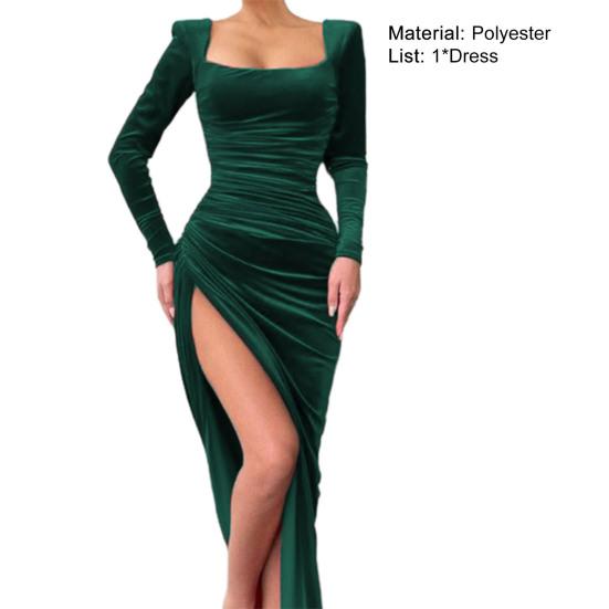 Lady Petticoats Plus Size Evening Dress High Slit Square Neck Right Angle Shoulder Pleated Banquet Dress for Parties