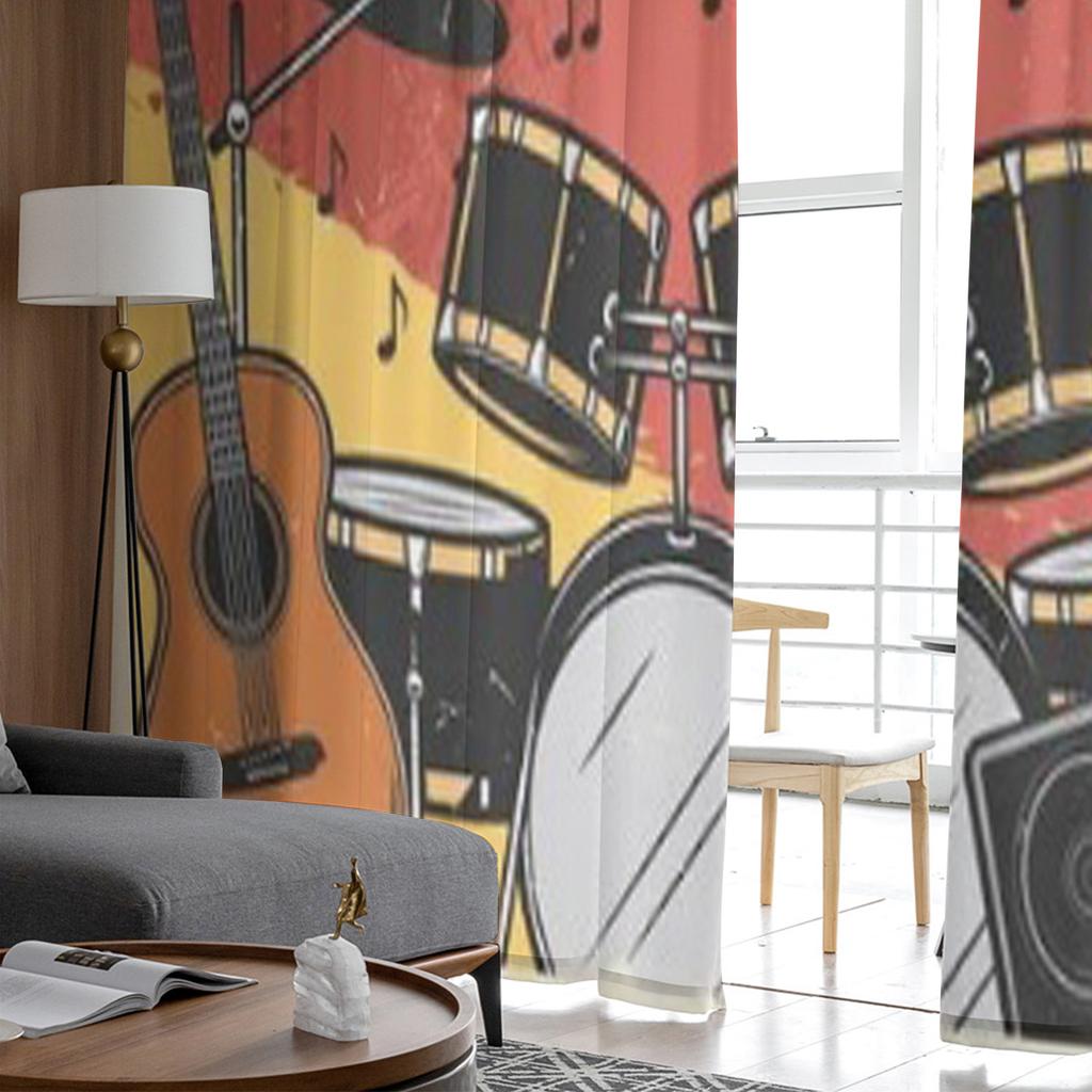Musical Instruments Retro Music Party Design Chiffon Sheer Curtains for Living Room Bedroom Window Curtain Voiles Tulle Cortinas
