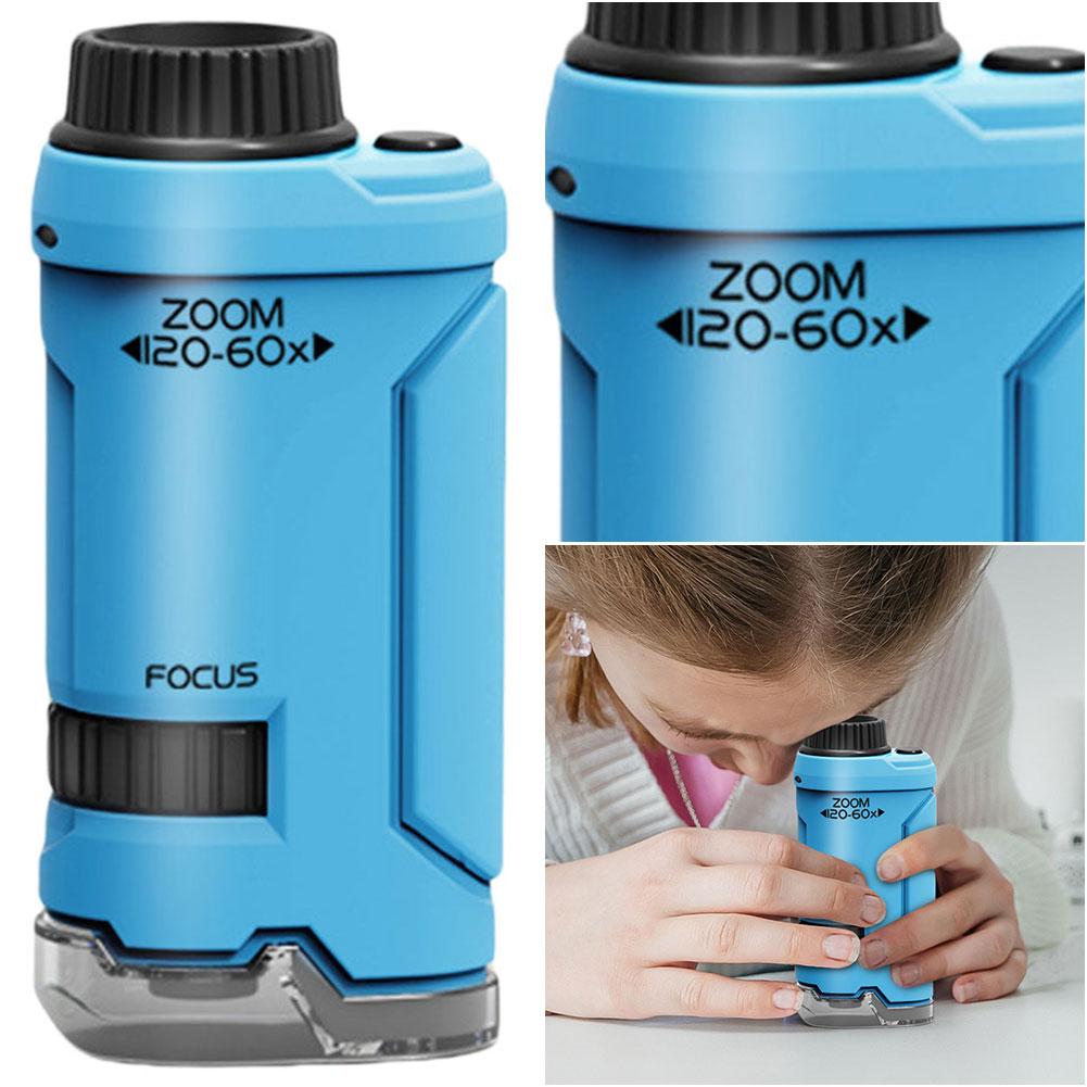 60-120x Portable Microscope with LED Light Handheld Microscope Little Scientist Microscope Science for Kids