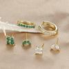 3-teiliges Set aus minimalistischen Creolen aus Edelstahl für Frauen, 10 mm, grüner Zirkonia, Blumenohrstecker, hypoallergener Modeschmuck