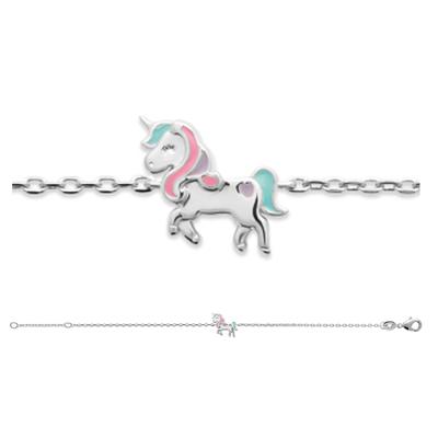[R7739] - Bransoletka srebrna 'Licorne My Unicorn' wielokolorowa srebrna - 15 cm - 10x10 mm