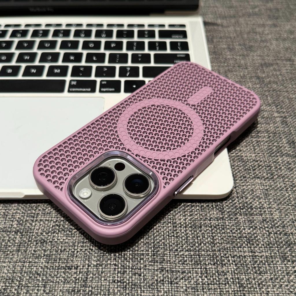Breathable Hollow Mesh Magnetic Phone Case For iPhone 11 12 13 14 15 16 17 Air Pro Max Plus For Magsafe Wireless Charging Cover