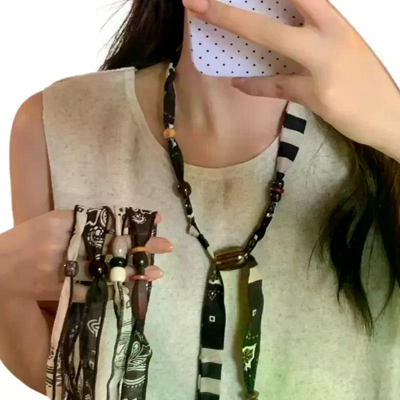 Scarf Chain Necklace Clavicle Chain Wood Bead Necklace Jewelry Accessories Ethnic Style Bohemian Choker Women