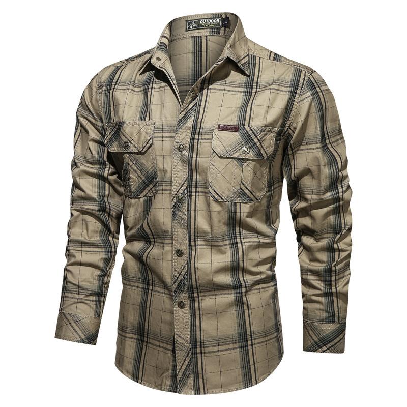 New Men's Spring and Autumn Long Sleeve Striped Shirt Military Uniform Outdoor Shirt Large Size