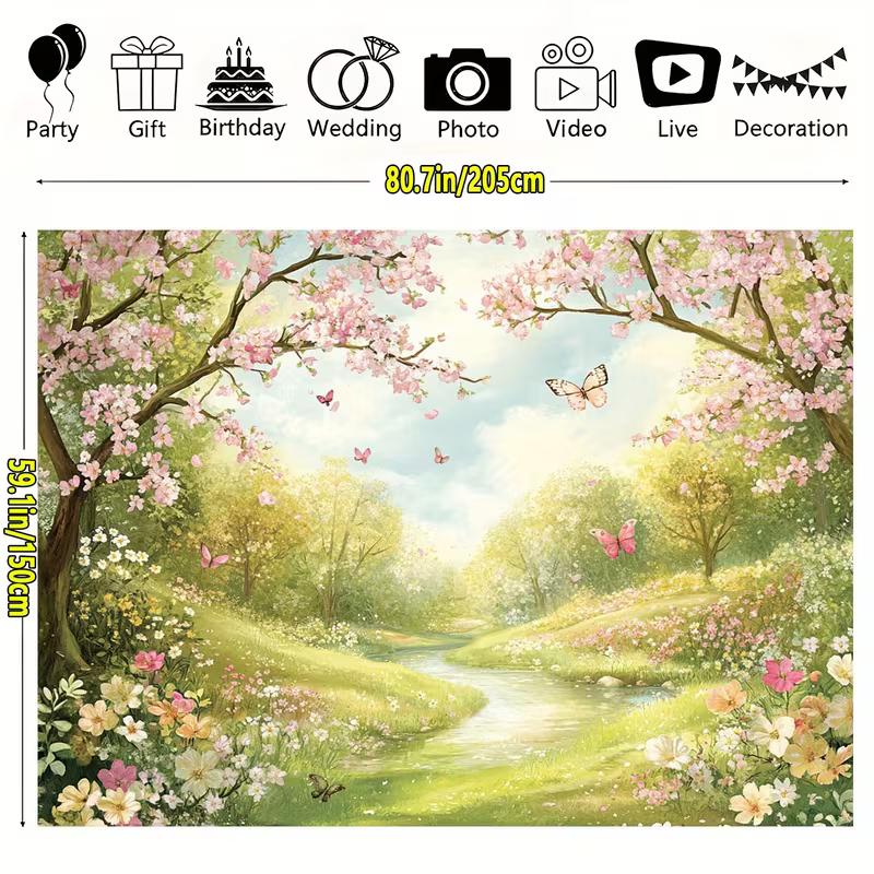 2D Enchanted Cherry Blossom Backdrop Spring Garden Party Photo Booth Background