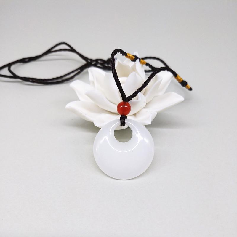 Conch Stone White Jade Concentric Circle Pendant Necklace