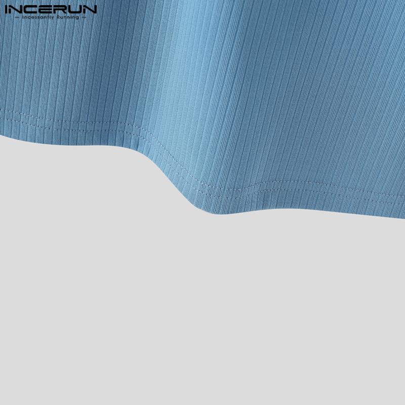 INCERUN Men Short Sleeve Side Lace-up Casual Fitted Rib T-shirts Tops