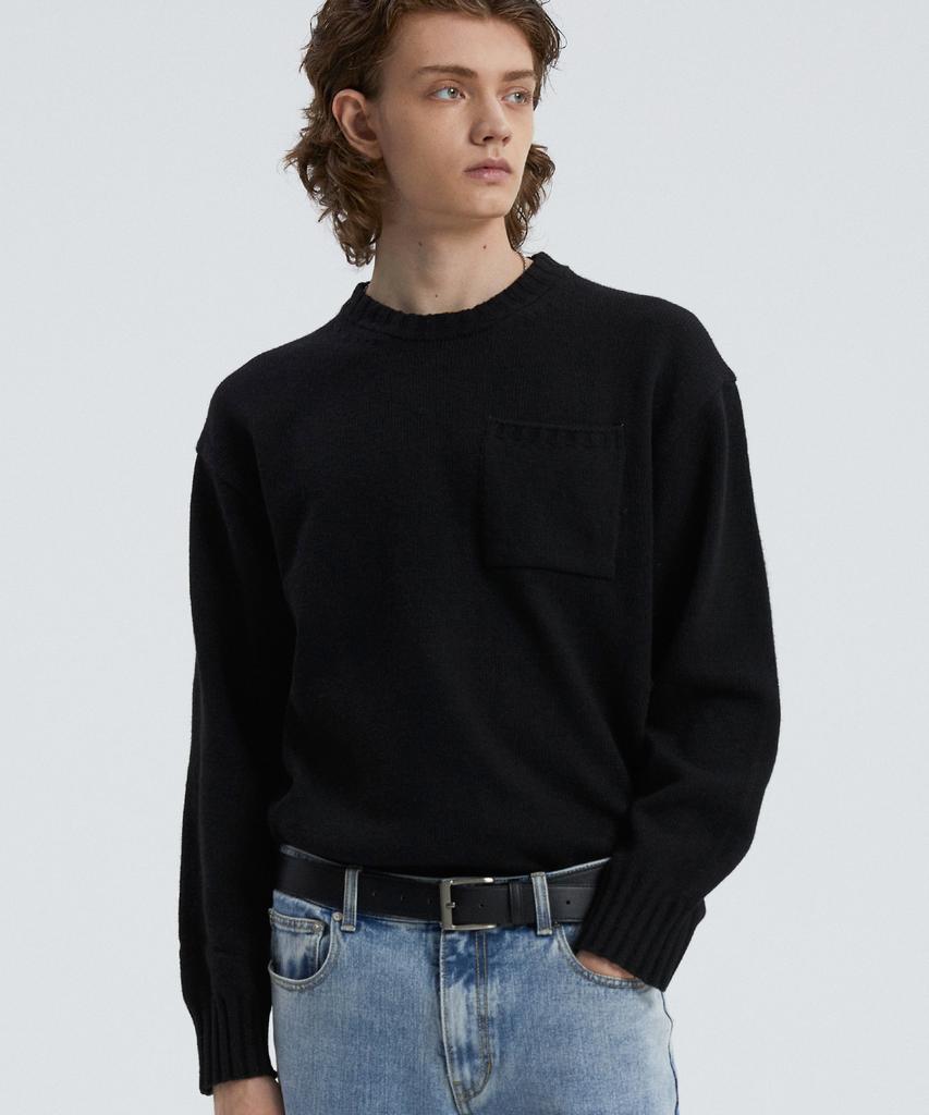 KNITTED Cashmere Wool Pocket Round Knit Black