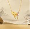 Gold Plated Spirit Snake Butterfly Dance Pendant Necklace for Women - Retro Fashion Versatile Jewelry 