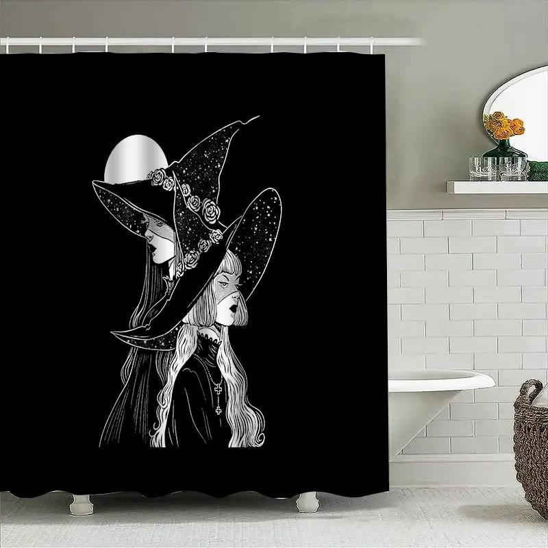 Gothic Witch Shower Curtain Dark Academia Decor Halloween Spooky Home Decor Ethereal Victorian Horror Room Divider Bathroom Set