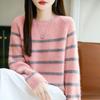 Women Sweater 100% Wool MODERN NEW SAGA O-neck Stripe Knit Pullover Thick Winter Jumpers Female Knit Tops