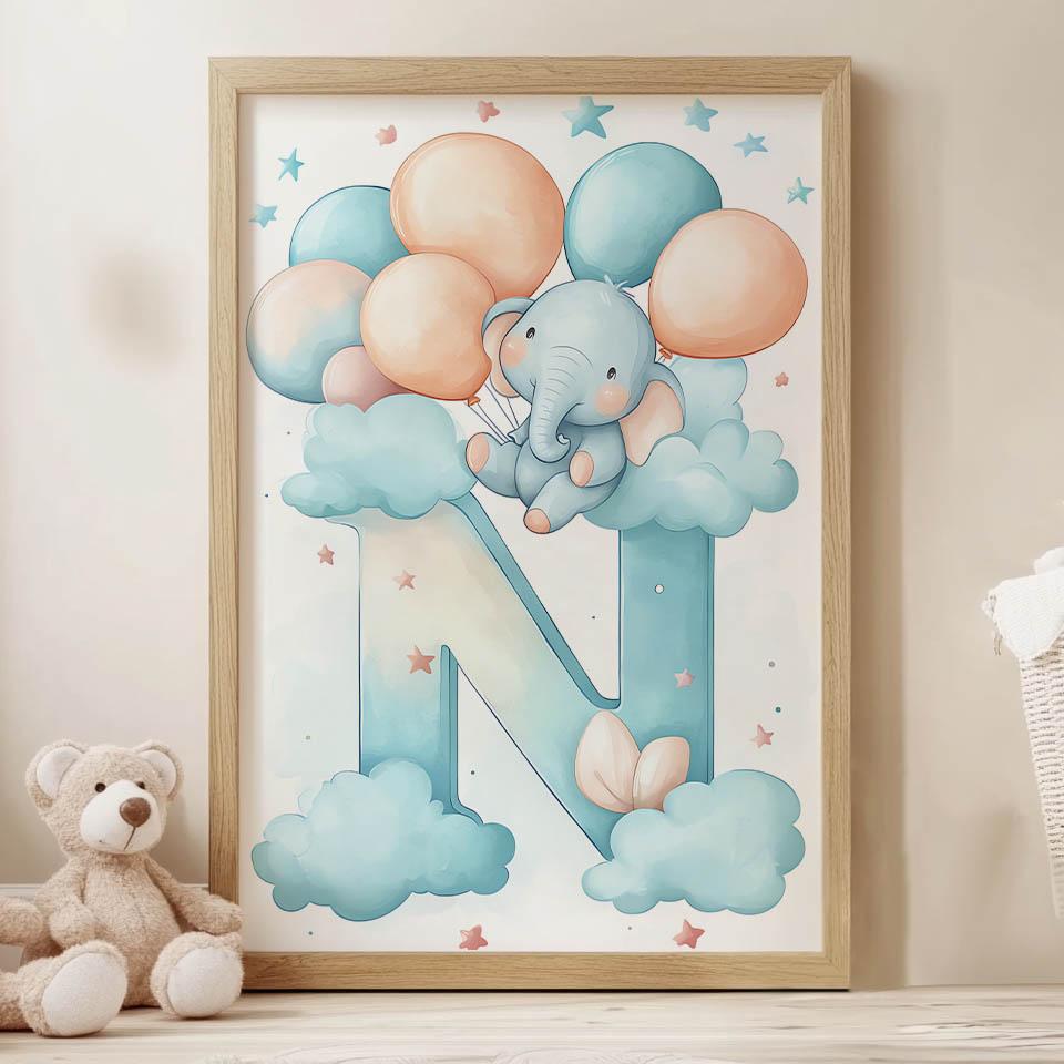 Plakat Literka N W Chmurach Plakat Literka N W Chmurach, 50X70 Cm, Rama Drewniana Jasny Dąb, Papier Matowy 230 Gsm