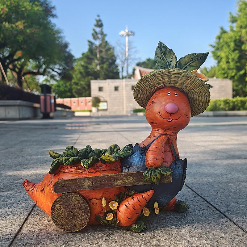 Carrot Farmer Resin Planter: Cute Animal Flower Pot for Outdoor Decor