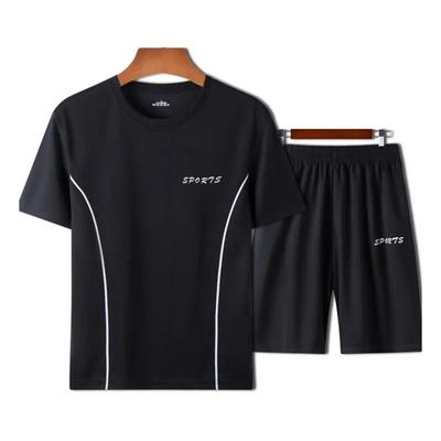 2 Pcs/Set Men Summer Tracksuit Breathable Quick Dry Letter Printing Short Sleeve Round Neck Plus Size Summer Male Top Shorts Set