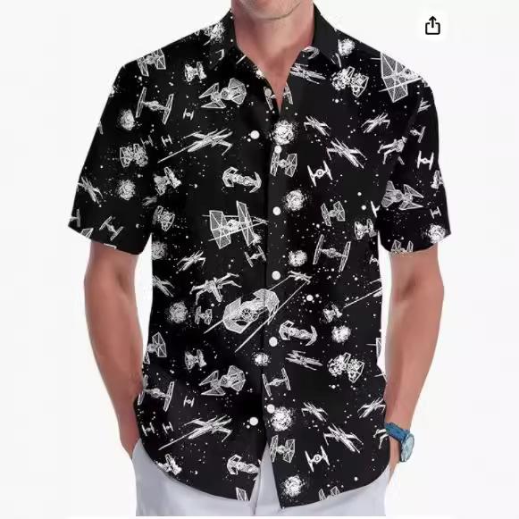Summer Hawaiian Shirt Men's Fashion Digital Printing Short Sleeve One Hong Kong Trendy