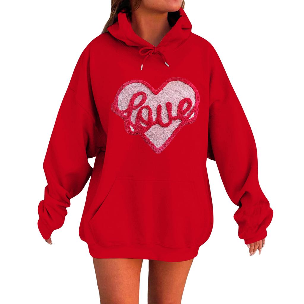 Dames Løs Komfortabel Casual Moteabel Genser med Lang Erm og Kjærlighetstrykk