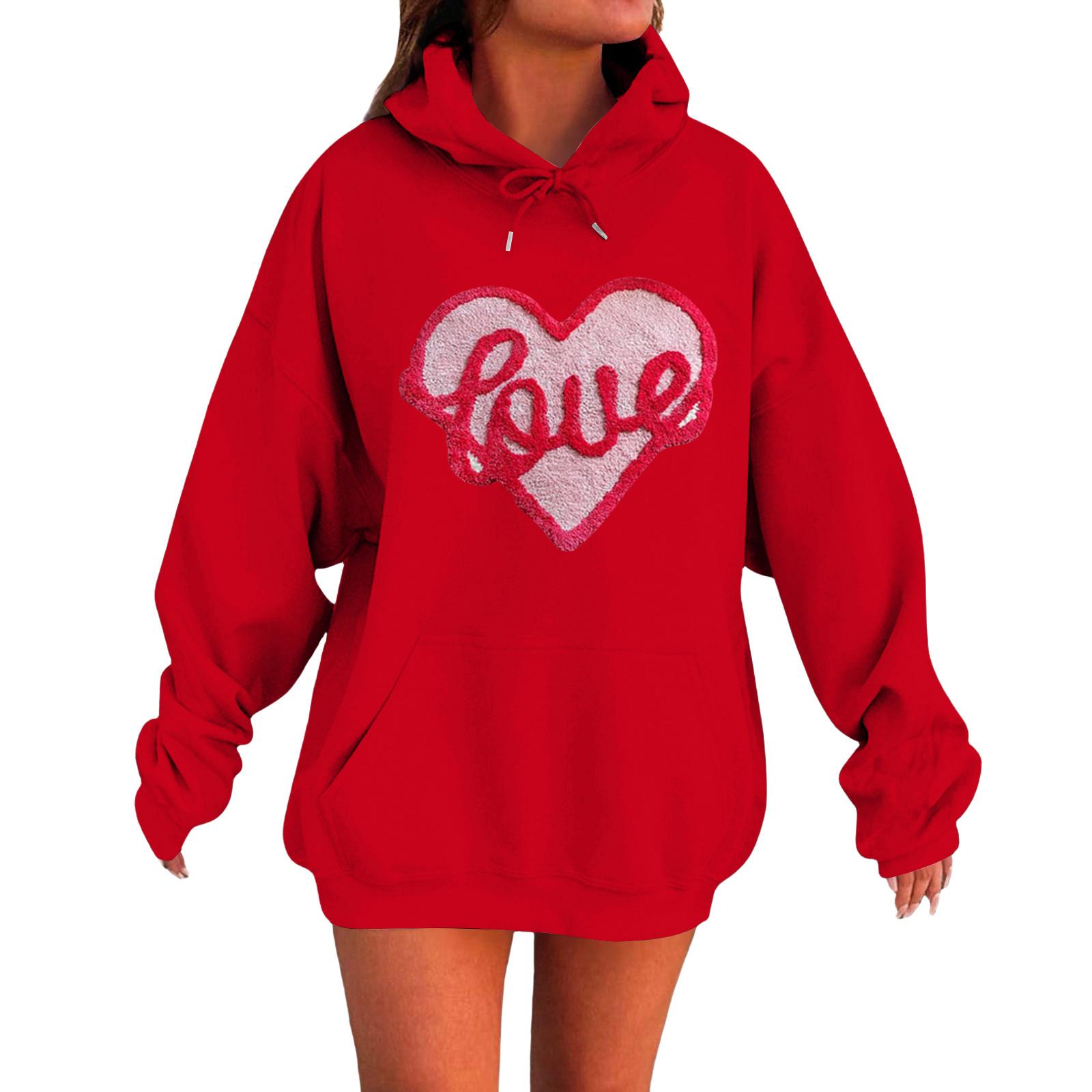 

Женский свободный удобный повседневный модный свитшот с длинным рукавом с принтом Love M красный