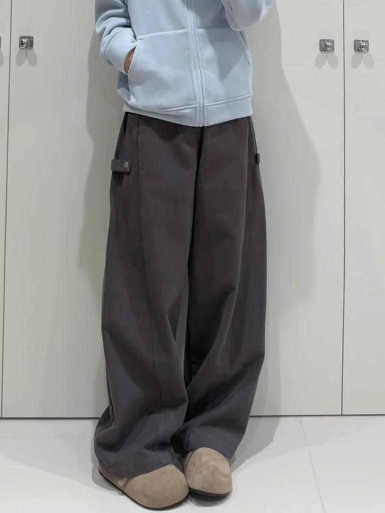 Women's Deep Gray Slim High Waist Wide Leg Cargo Pants 2026 - Loose Casual and Versatile