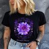 European American Purple Flower Print T-shirt Short Sleeve Harajuku Style Creative Pattern Top Casual Summer Polyester Fabric