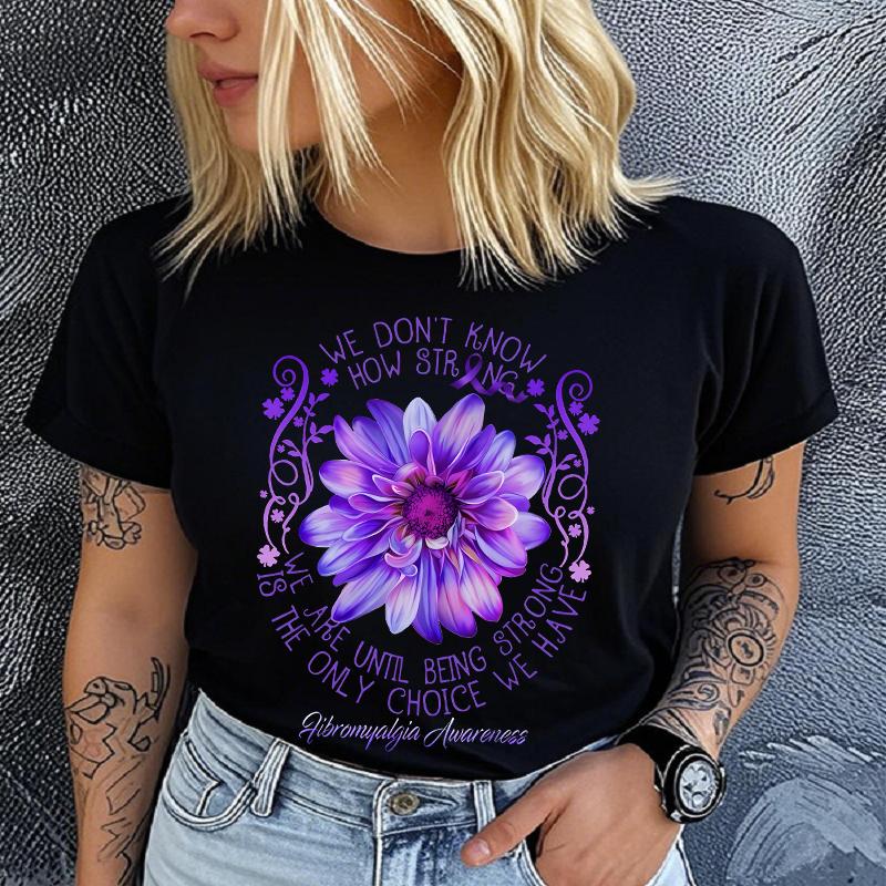 European American Purple Flower Print T-shirt Short Sleeve Harajuku Style Creative Pattern Top Casual Summer polyester fabric