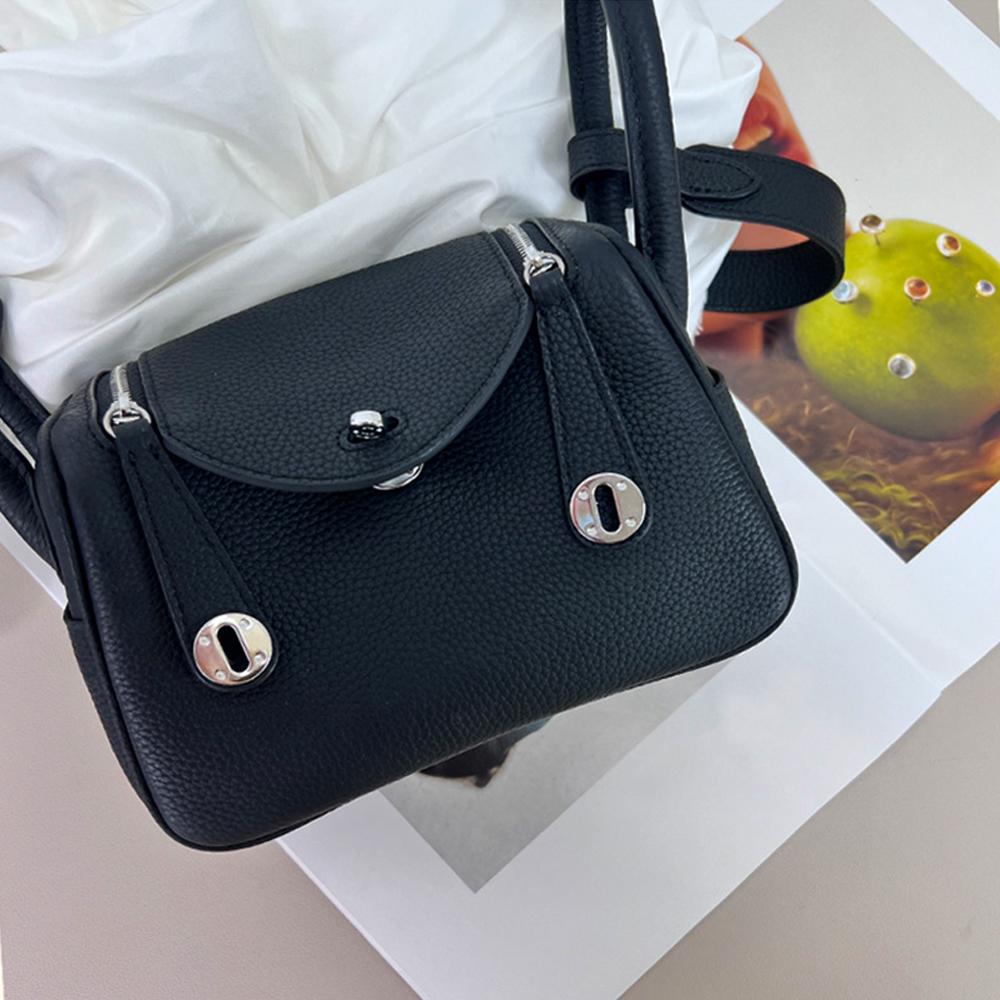 New Mini Lindy Bag 19cm (NO LOGO) Genuine Leather Boston Bag Real Cowhide Fashion Versatile Women Single Shoulder Crossbody Handbag