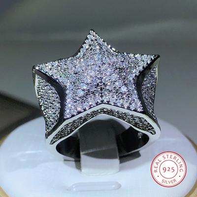 Copper High Quality Hip Hop Big Five Star Ring For Women Pave Setting Zircon Ring Party Cookic Jewelry Gift