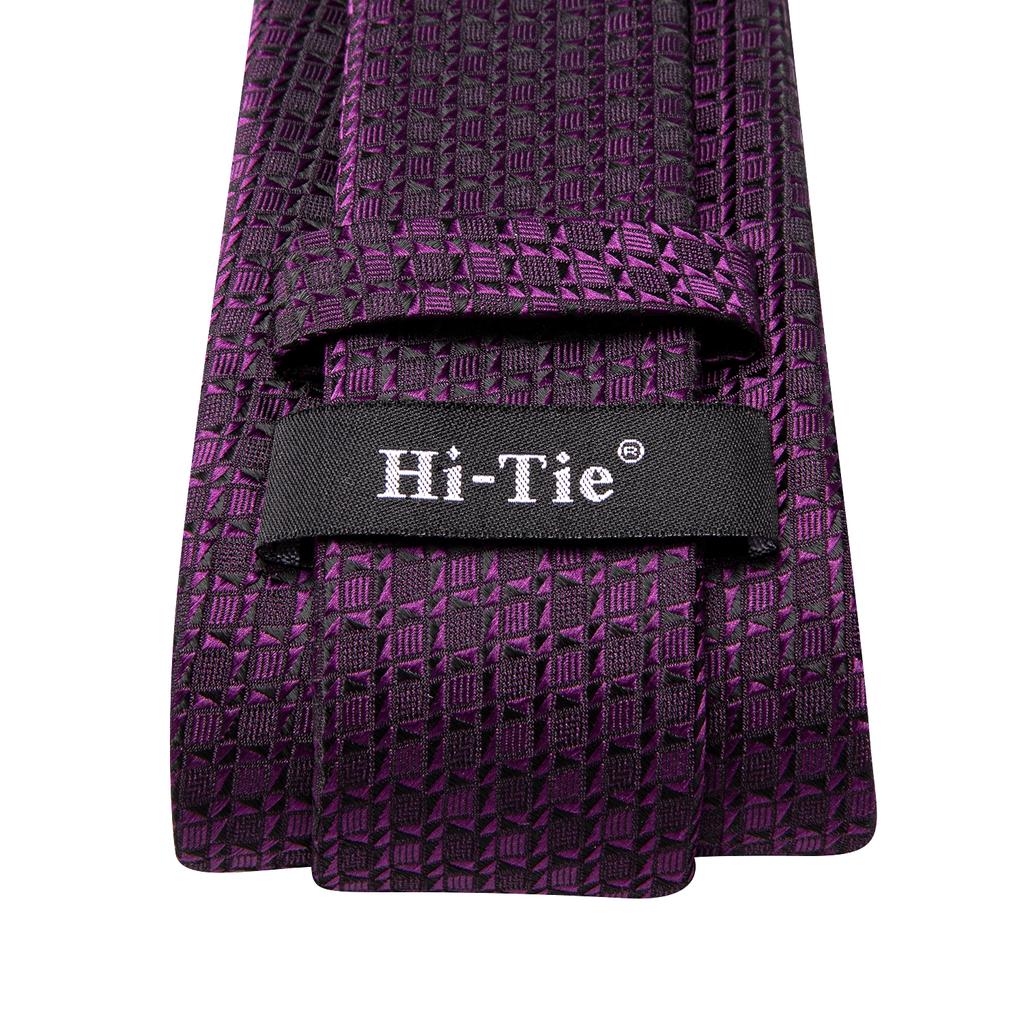 Hi-Tie Herren Krawatte aus Seide, einfarbig, Satin, Dunkelviolett, für Abschlussball, Party, Hochzeit