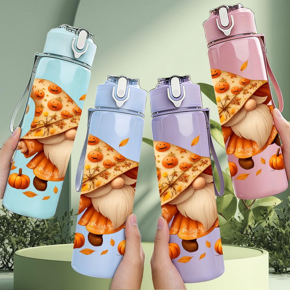 1PC Mushroom Elf Fall Theme Print 750ml Color Plastic Sports Water Bottle Leakproof Flip Straw Lid Suitable for Sports Office Home Use