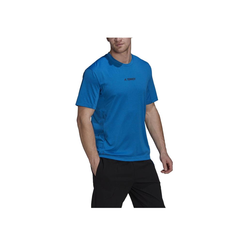 Adidas Solid Color Letter Print Round Neck Short Sleeve T-Shirt Men Tops Blue H53380