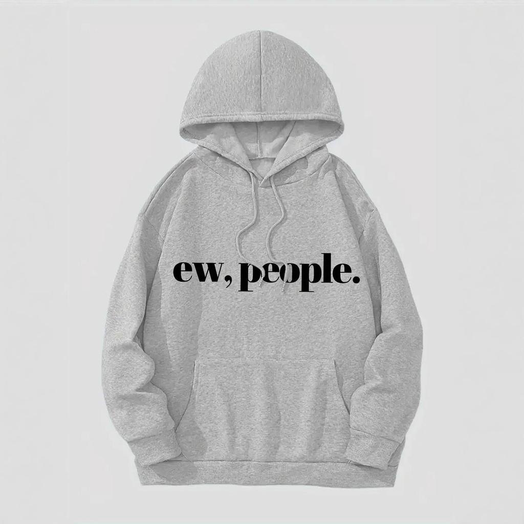 Ladies Spring Autumn Casual Hooded Long Sleeve Big Pocket  EW.PEOPLE Letter Printed Pullover Hoodies Sweatshirt Top