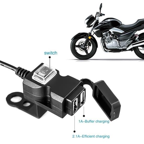 12-24V/9-90V Dual USB Ports Motorcycle Handlebar Rearview Mirror Phone Charger
