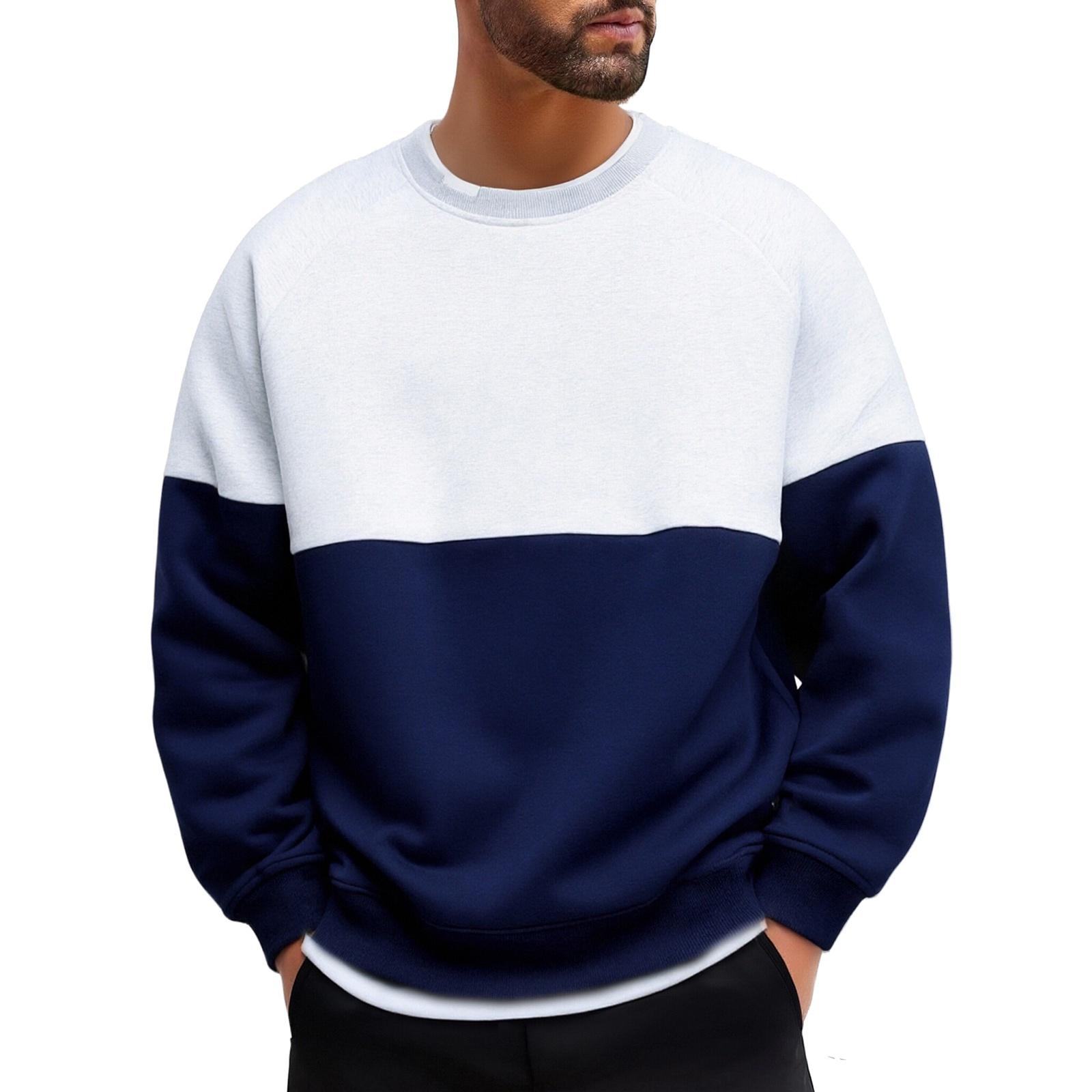

Men s And Women s Casual Color-blocking Faux Two-piece Round-neck Hoodies, Men s Trendy Color-blocking Long-sleeved Tops XL білий