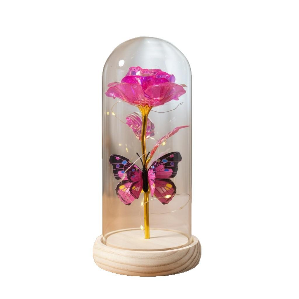 Butterfly Gold Foil Rose Immortal Flower Glass Cover Qixi Festival Valentine's Day Gift Creative Mother's Day Christmas Gift