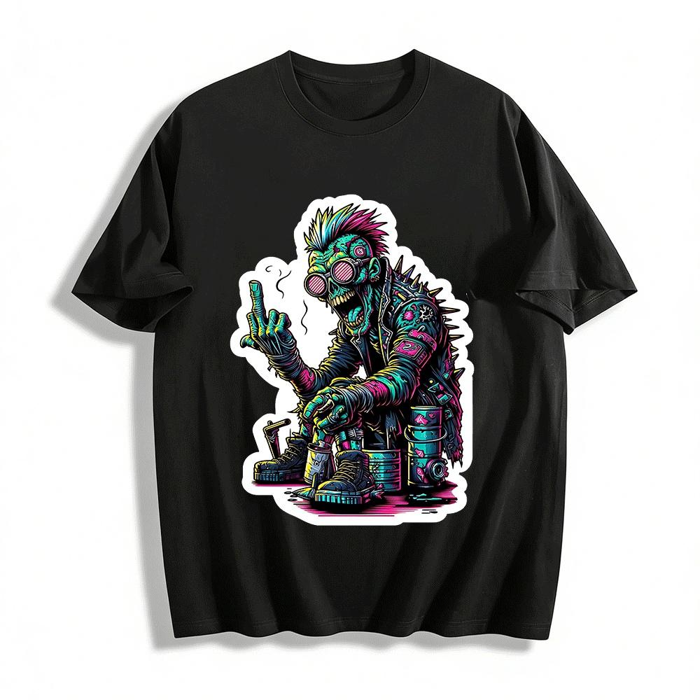 Cyberpunk Zombie Middle Finger Graphic Print Top Pure cotton T-shirt XXS