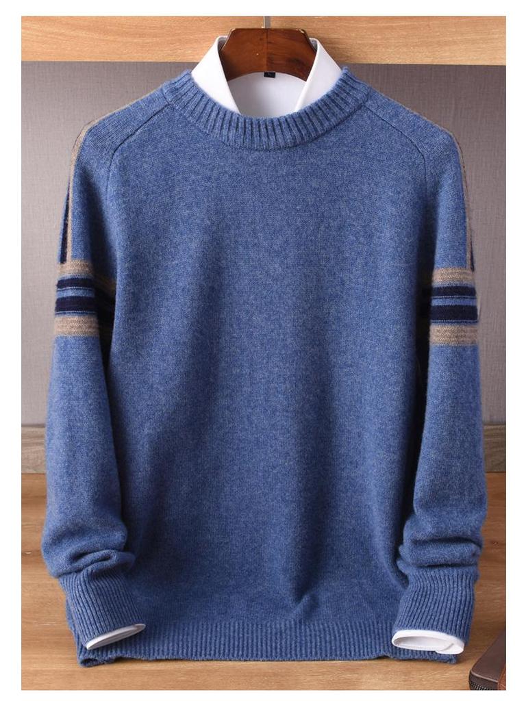 Men's Autumn Winter Cashmere Round Neck Thin Fashion Pullover Loose Wool Knit Sweater