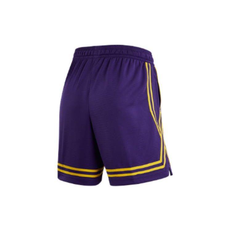 Nike Solid Stripe Los Angeles Lakers Mesh Drawstring Shorts With Logo Print Women Bottoms Purple DR2369-504