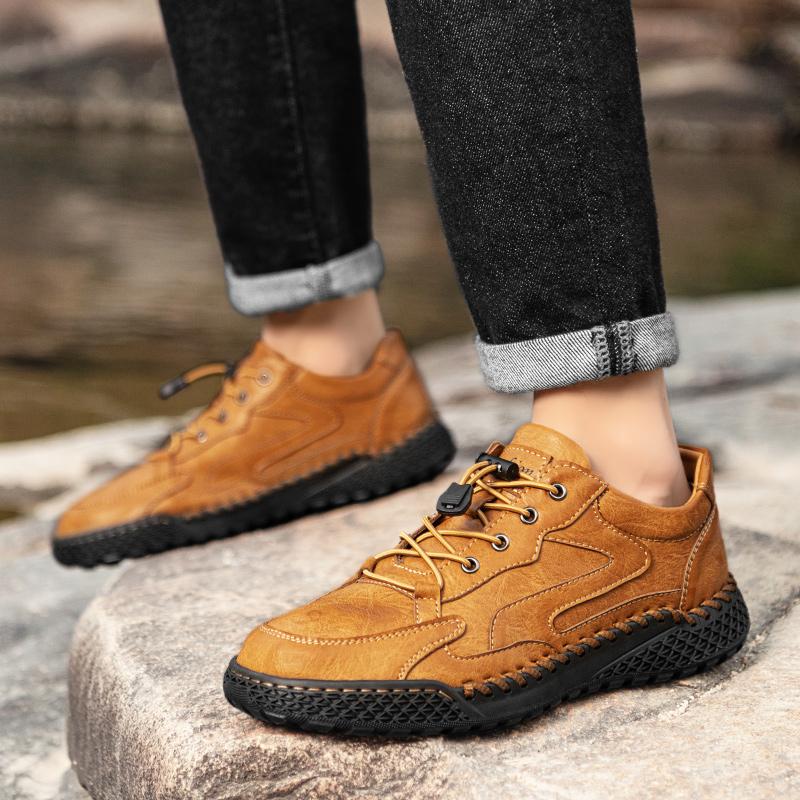 Outdoor Male Sneakers Hiking Shoes All-match Walking Shoes Non-Slip Leather Treking Footwear Leisure Lace Up Mens Casual Flats
