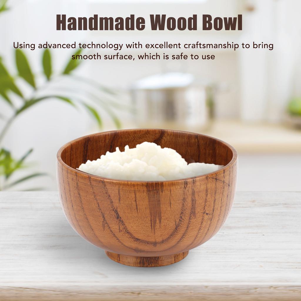 Wooden Soup Bowl,Wooden Rice Bowl Wood Salad Bowl Japanese Design Polished Unique Wood Grain