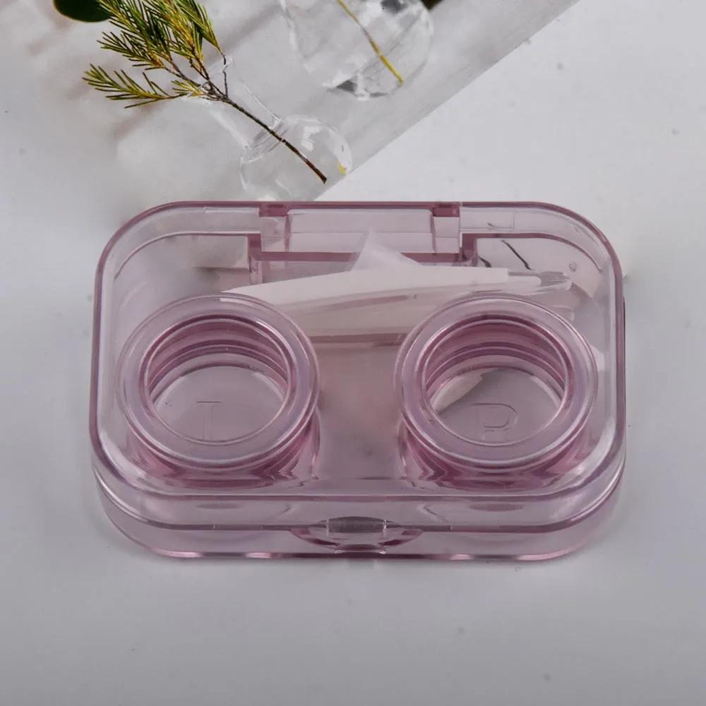 Candy Color Girls Contact Lenses Box Mini Clear Portable Contact Lens Case with Tweezer Suction Stick Set for Travel Kit Holder