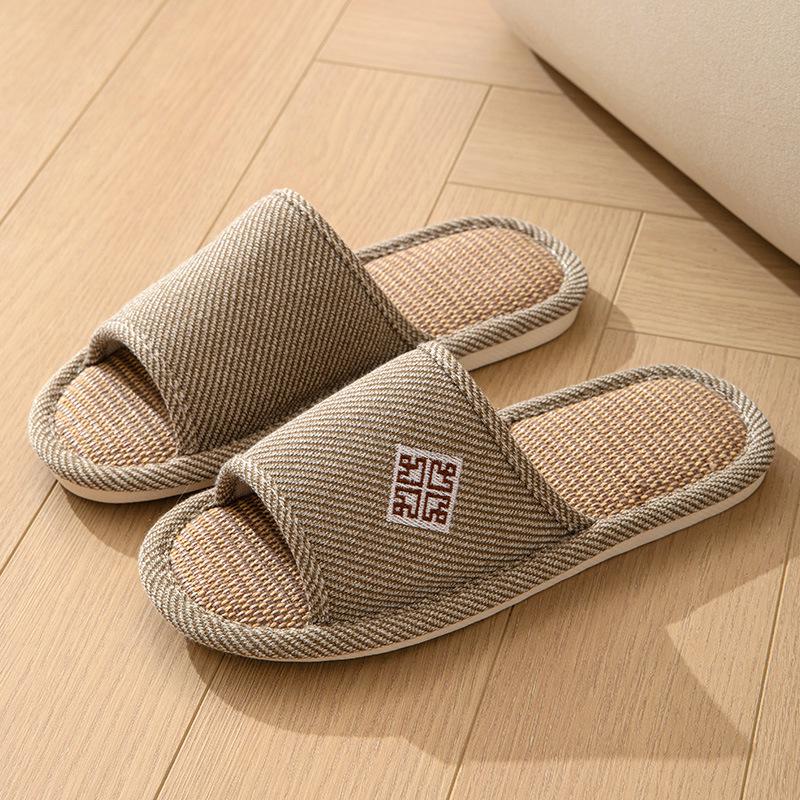 Women's Open-Toe Linen High-Heel Slippers - Spring/Summer, Non-Slip, Cotton-Linen, for Wooden Floors