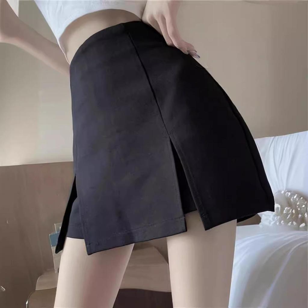 2024 Summer Women's High Waist Slimming A-Line Skort with Slit - Korean Style