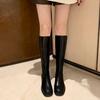 Grape Mother Korean Version Boots Splicing Design Square Head Thick Heel High Tube But Knee Thin Boots Knight Boots Women's Autumn and Winter